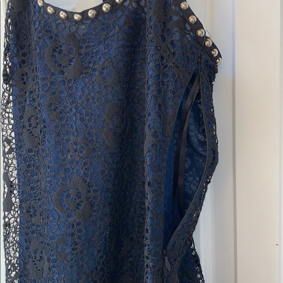 Free People lace overlay/navy cotton/pewter studs - Picture 7 of 12